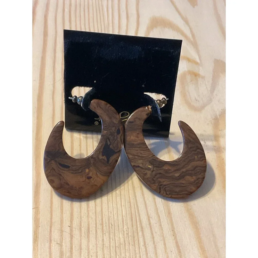 Gantos Acrylic Wood Look Pierced Stud Earrings